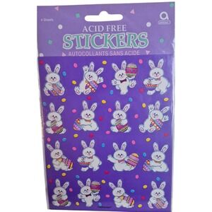 Amscan Vintage Easter Bunny Stickers 4 Sheets Purple Acid Free No 15697
